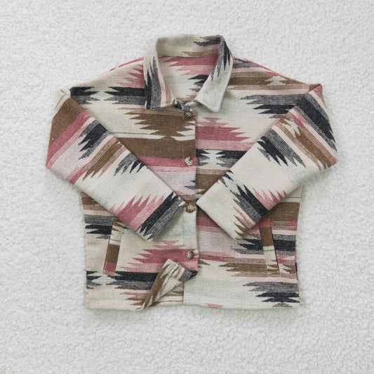 GT0084 Baby Girl Kids Western Cotton Pocket Button Up Shirt
