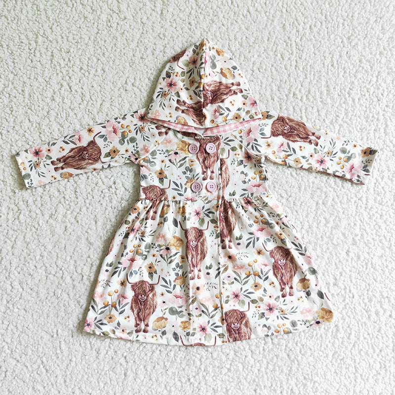 GLD0082 Baby Girl Western Cow Flower Hoodie Dress