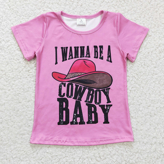 GT0107 Baby Girl Cow Pink Short Sleeve Shirt