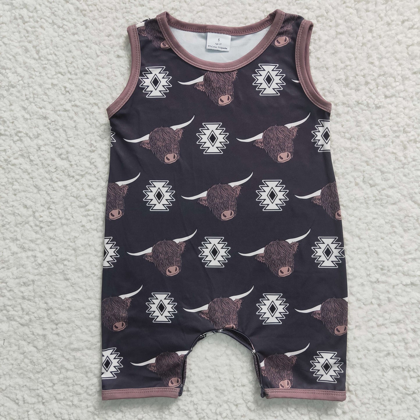 SR0284 Baby Boy Western Cow Summer Romper
