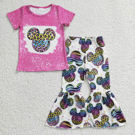 GSPO0455 Baby Girl Short Sleeves Cartoon Shirt Bell Pants Outfit