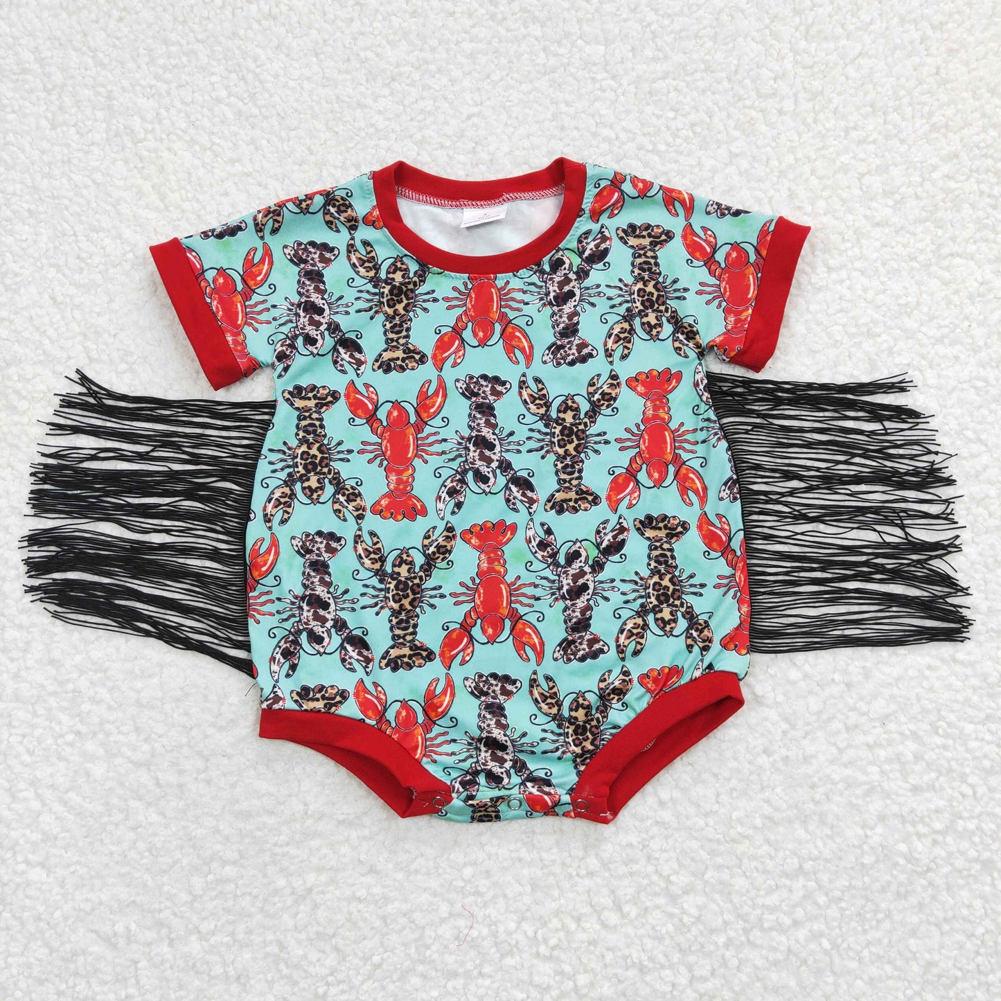 SR0136 Baby Girl Summer Crawfish Bubble Tassel Romper