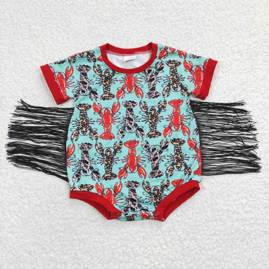 SR0136 Baby Girl Summer Crawfish Bubble Tassel Romper