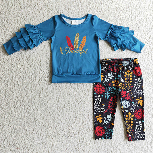 GLP0325 Baby Girl Thankful feather leggings Pants Thanksgiving Outfit