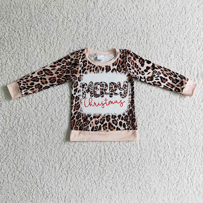 GT0060 Merry Christmas Leopard Baby Girl Kids Shirt