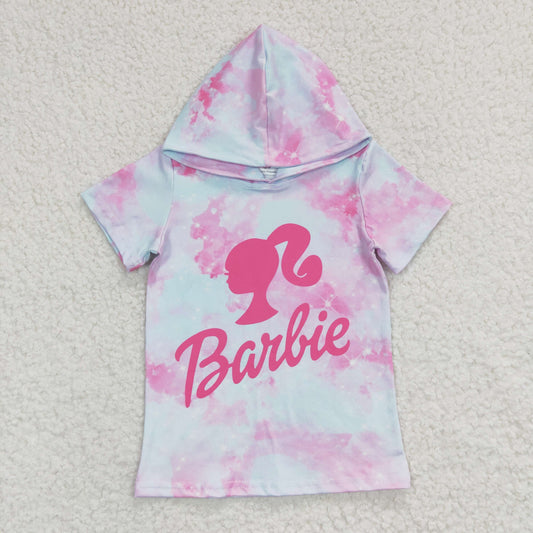 GT0153 Baby Girl Summer Hoodie Short Sleeves Tie Dye Shirt