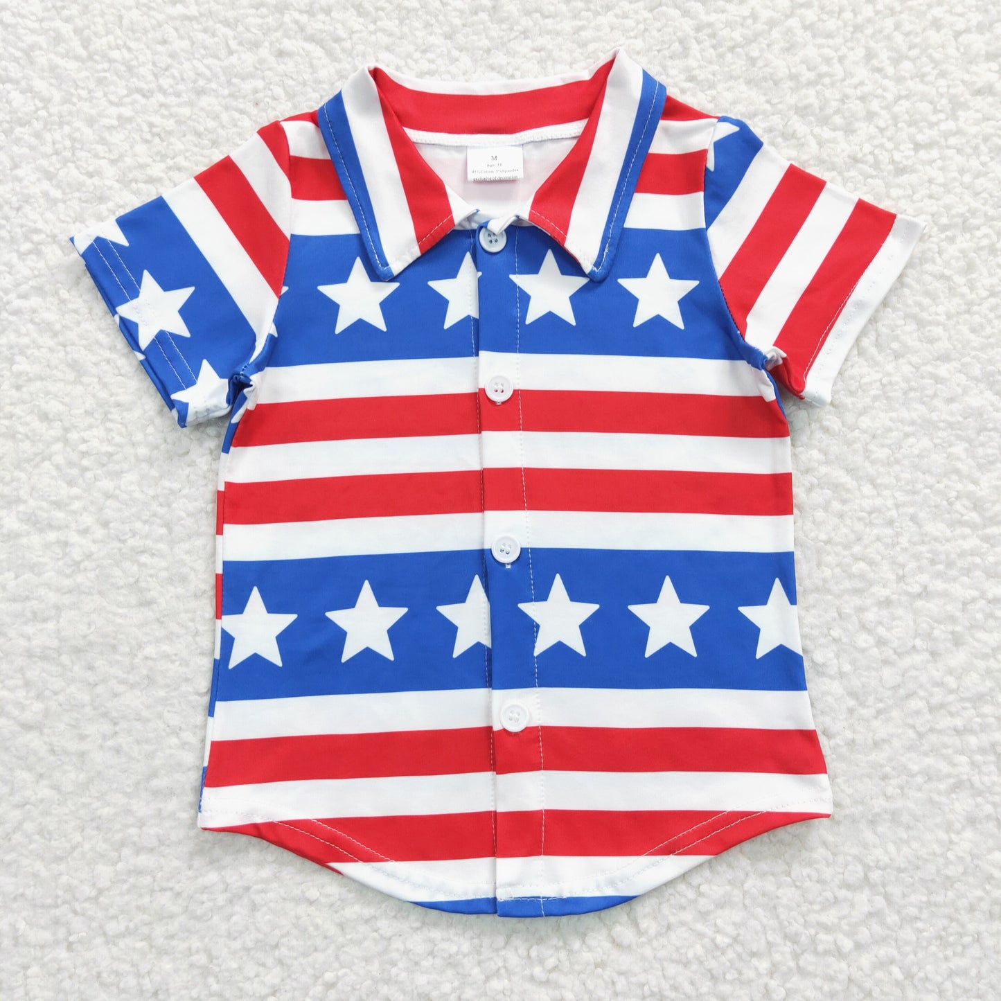 BT0196 Baby Boy July 4th Short Sleeves Summer Button Up Star Striped Shirt