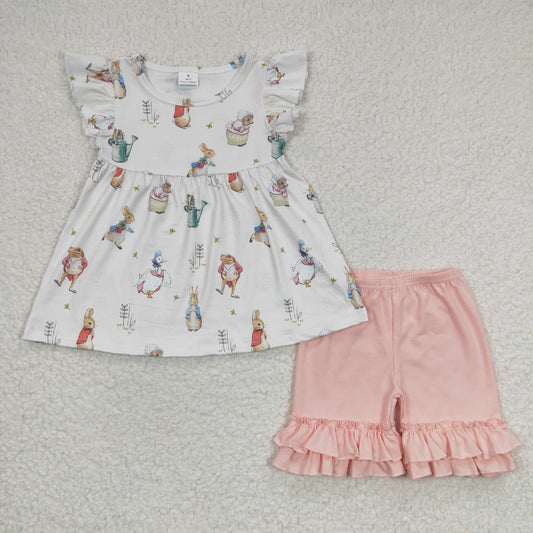 GSSO0154 Summer Easter Baby Girl Short Sleeves Rabbit Bunny Tunic Shorts Outfit
