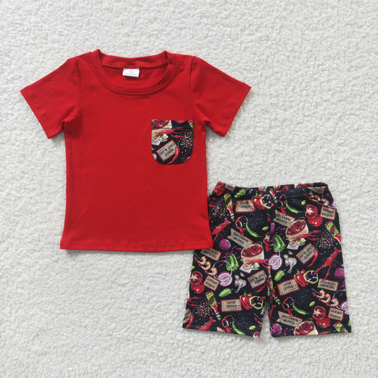 BSSO0165 Summer Baby Boy Red Short Sleeves Crawfish Shirt Shorts Outfit