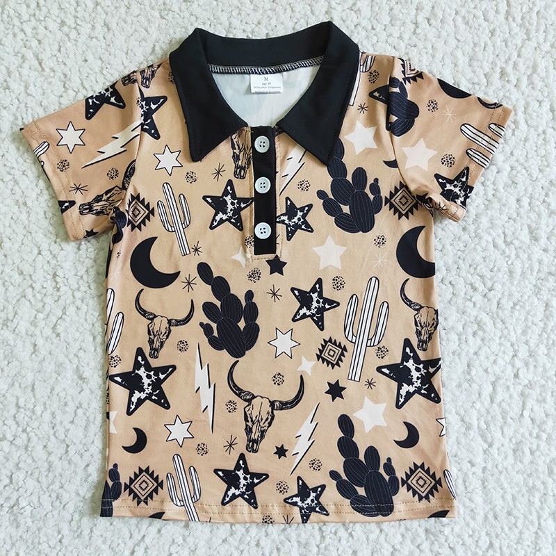 BT0019 Baby Boy Western Cow Short Sleeve Shirt