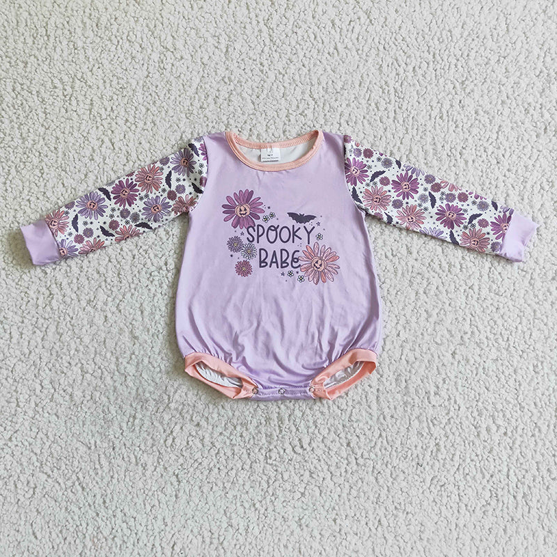LR0075 Kids Spooky Babe Pumpkin Flower Romper