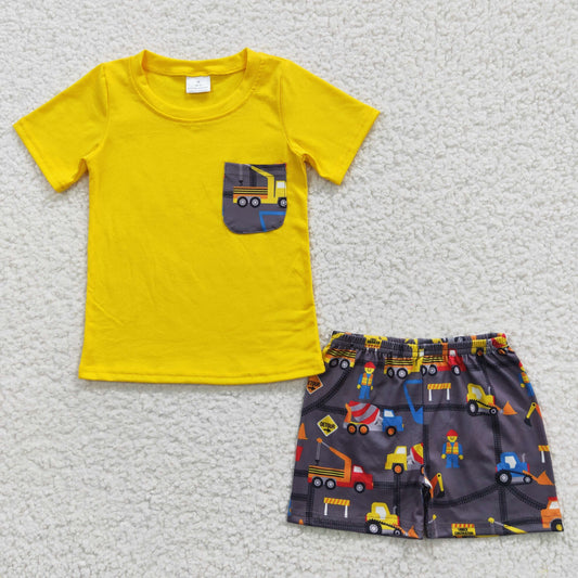 BSSO0231 Baby Boy Pocket Short Sleeves Shirt Construction Shorts Summer Outfit