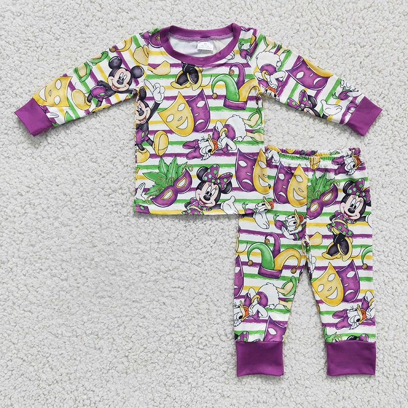 GLP0344 Baby Girl Mardi Gras Cartoon Pajamas Outfit