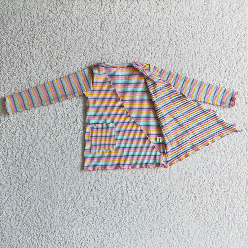 GT0068 Baby Girl Stripe Pocket Cotton Cardigan Coat