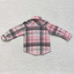 GT0094 Baby Girl Kids Plaid Cotton Pocket Flannel Pink Button Up Shirt
