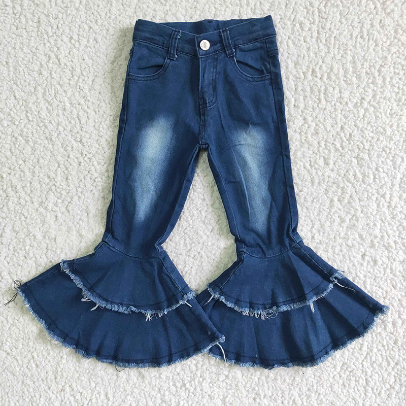 P0003 Baby Girls Denim Double Ruffle Blue Jeans