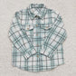 BT0169 Baby Girl Kids Green Plaid Cotton Pocket Flannel Button Up Shirt
