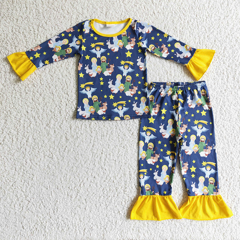 BLP0114 Baby Boy Nativity long sleeves kids Christmas pajamas