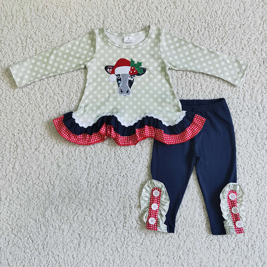 GLP0036 Christmas Embroidery Cow Cotton Pants Outfit