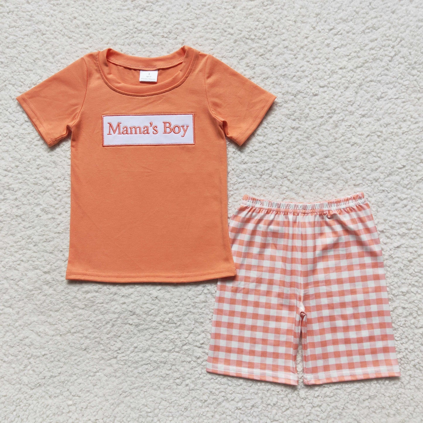 BSSO0228 Mama's Boy Short Sleeves Pocket Shirt Plaid Shorts Summer Outfit