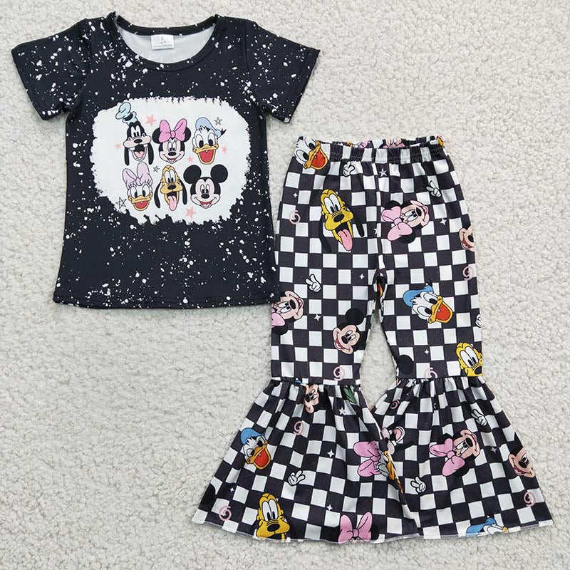 GSPO0445 Baby Girl Black Cartoon Mouse Bell Pants Outfit
