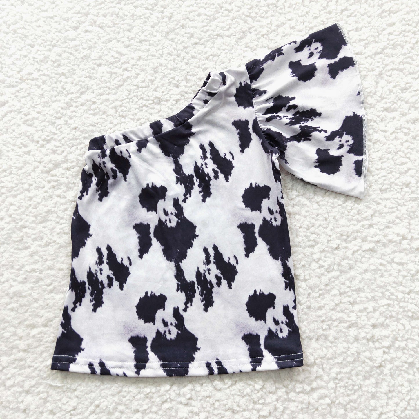GT0168 Baby Girl Western Cow Print One Shoulder Summer Top Shirt