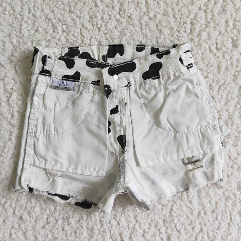 SS0027 Summer Baby Girl Cow Print Denim Shorts
