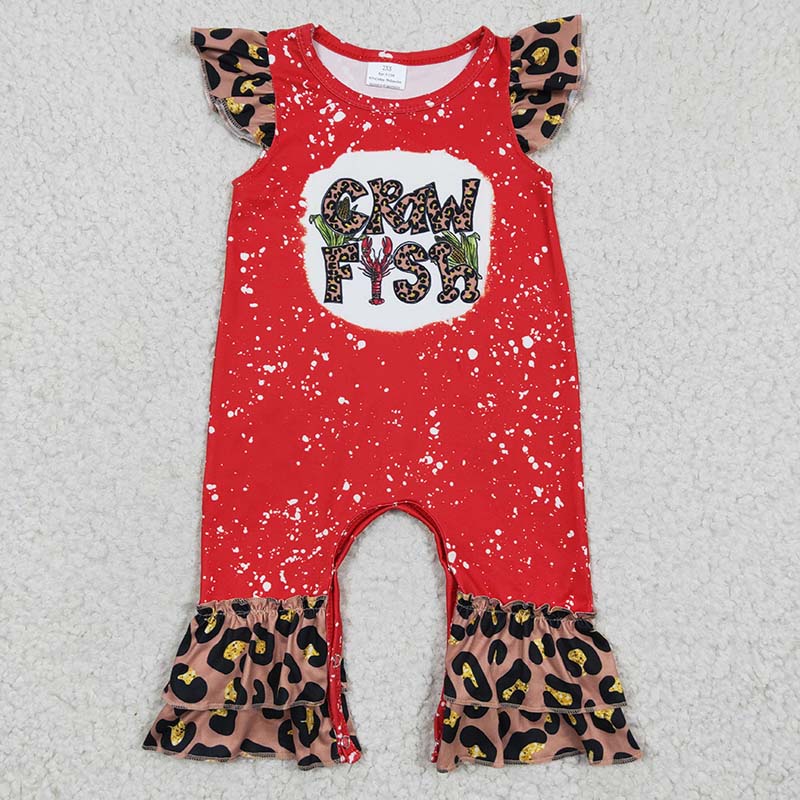 SR0149 Baby Girl Crawfish Short Sleeves Pink Ruffle Romper