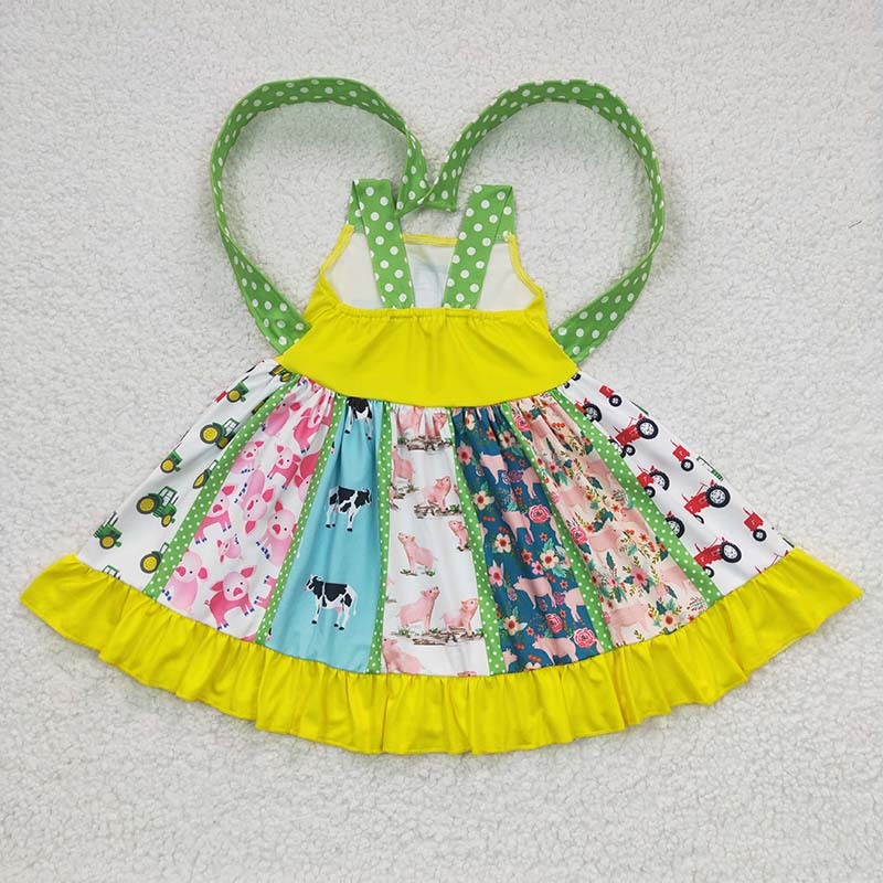 Promotion Baby Girl Straps Farm Tractor Ruffle Twirl Dress