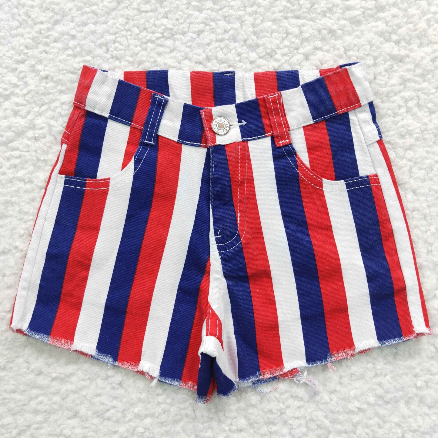 SS0082 July 4th Baby Girl Striped Denim Shorts