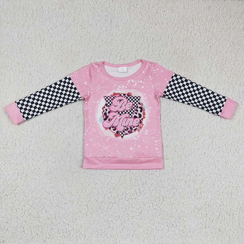 GT0086 Baby Girl Be Mine Sweatshirt Pink Valentine's Plaid Shirt