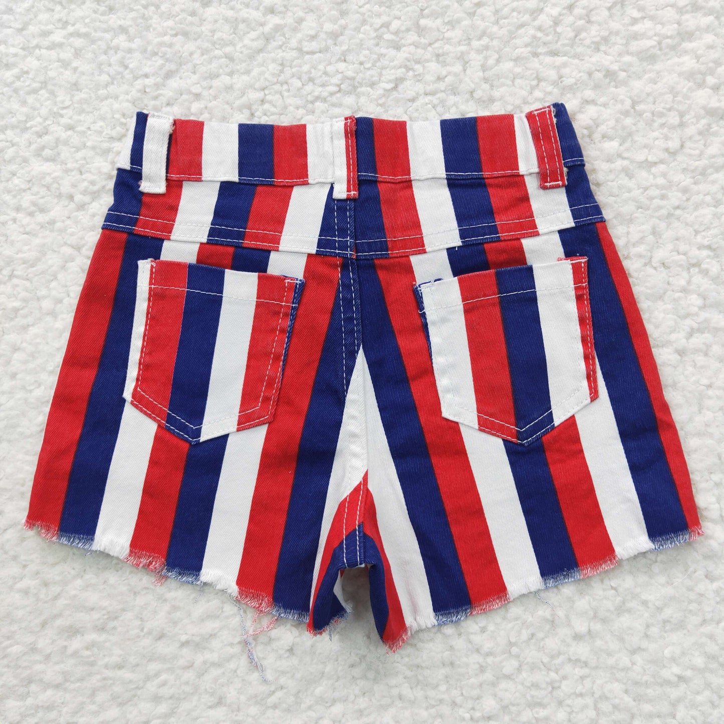 SS0082 July 4th Baby Girl Striped Denim Shorts