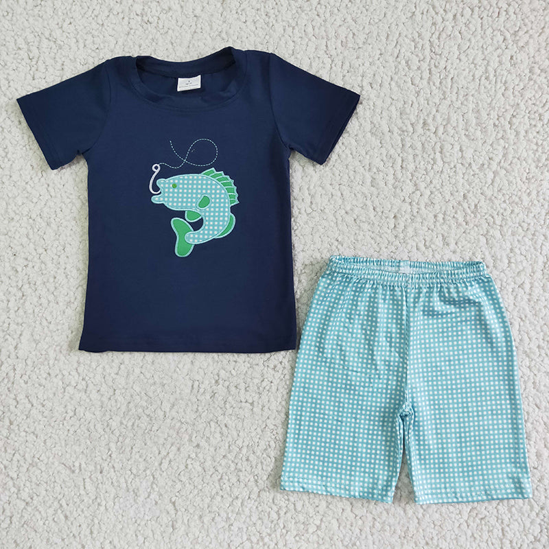 BSSO0008 Baby Boy Embroidery Fish Shorts Outfit