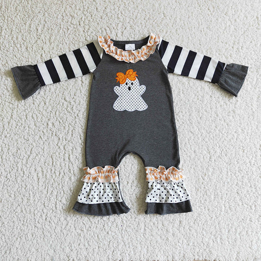 LR0129 Baby Girl Embroidery Halloween Ghost Romper
