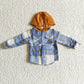 BT0074 Baby Boy plaid cotton shirt pocket flannel button up hoodie