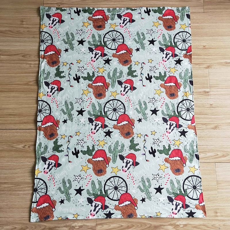 BL0030 Baby Kids Christmas Western Cow Cactus Blanket