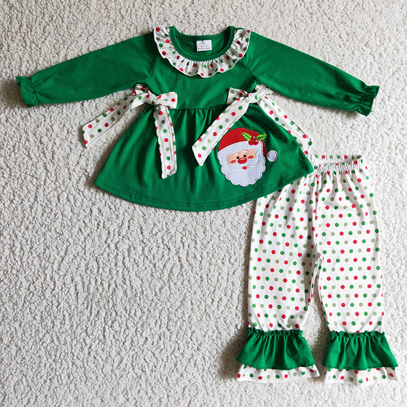 GLP0163 Baby Girl Christmas Embroidery Santa Outfit Pajamas