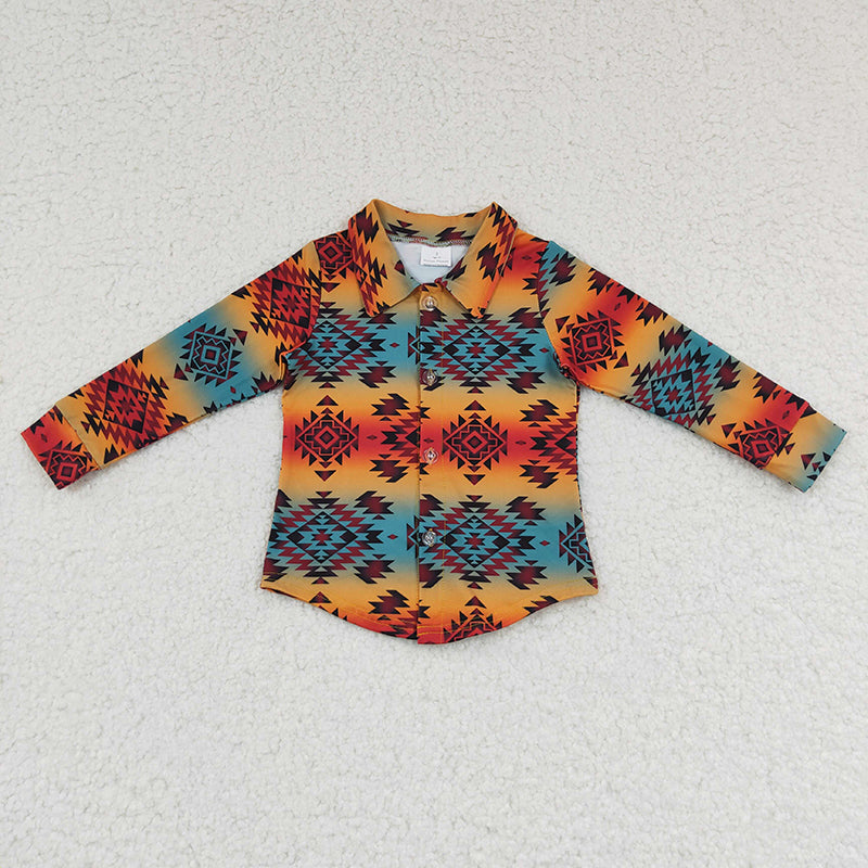 BT0129 Baby Girl Southwestern Long Sleeve Button Up Shirt