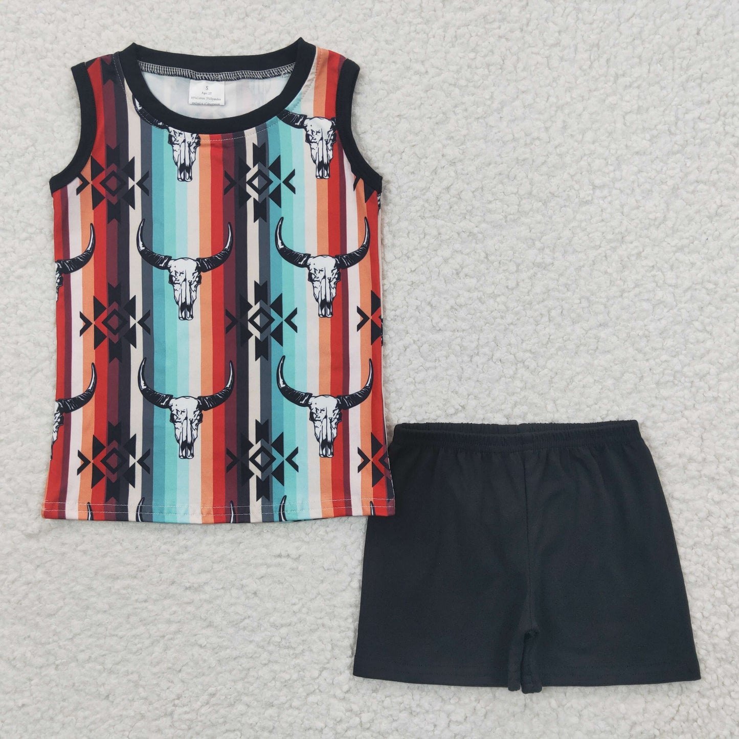 BSSO0216 Baby Boy Western Cow Tank Shorts Summer Outfit