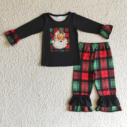 GLP0260 Baby Girl Kids Christmas Santa Plaid Pants Outfit