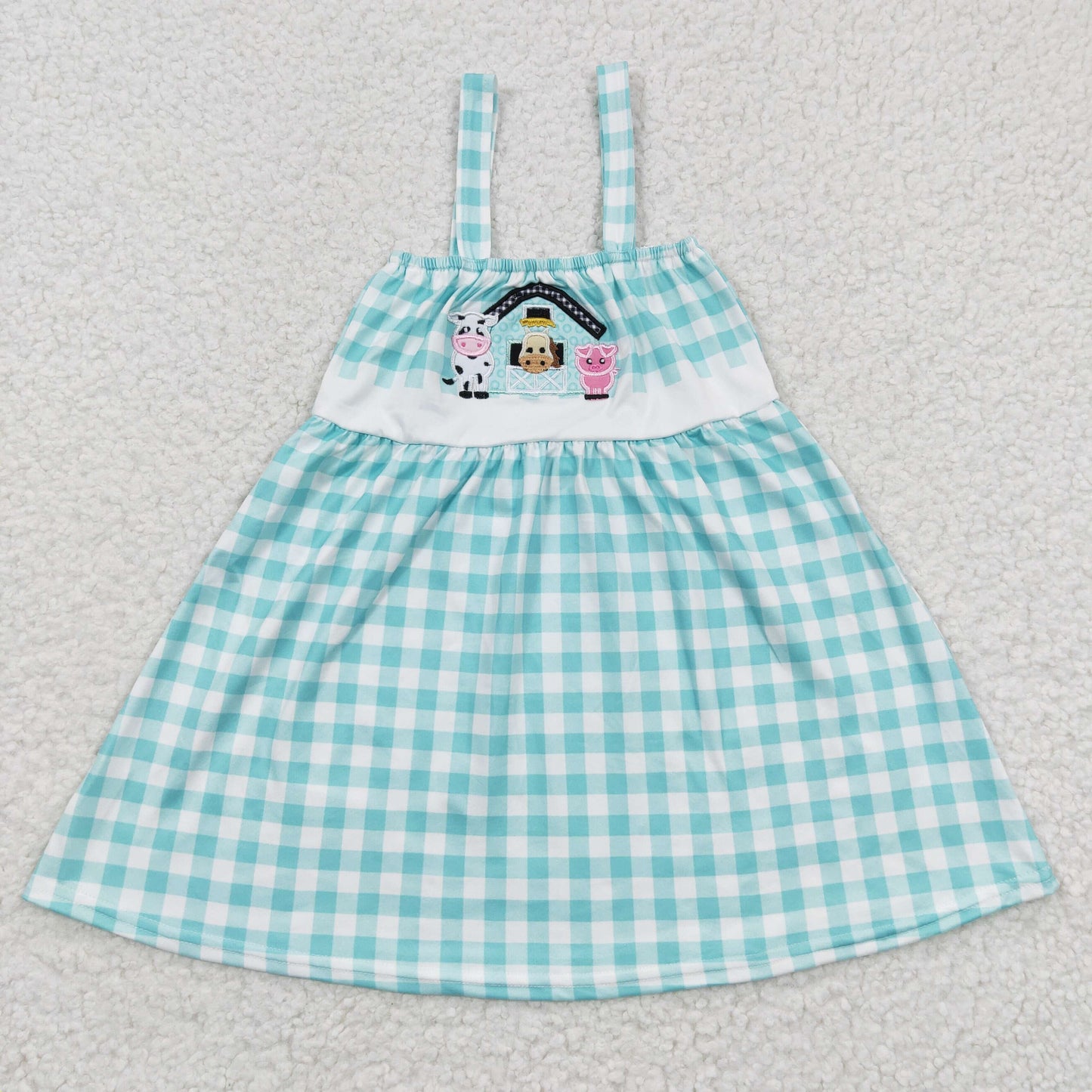 GSD0269 Baby Girl Embroidery Farm Cami Plaid Dress