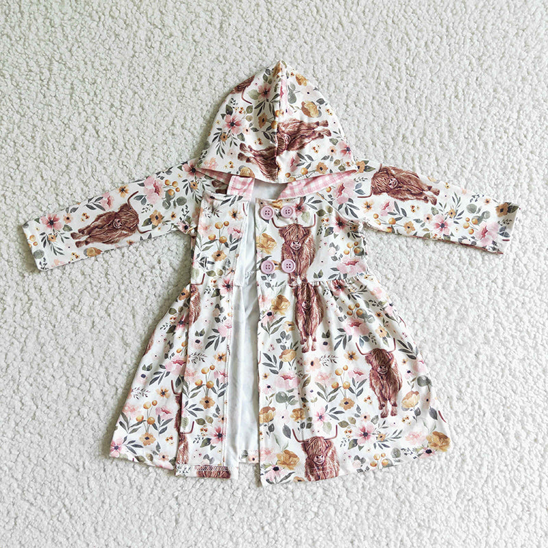 GLD0082 Baby Girl Western Cow Flower Hoodie Dress