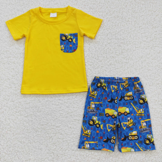 BSSO0183 Baby Boy Short Sleeves Pocket Shirt Construction Shorts Summer Outfit