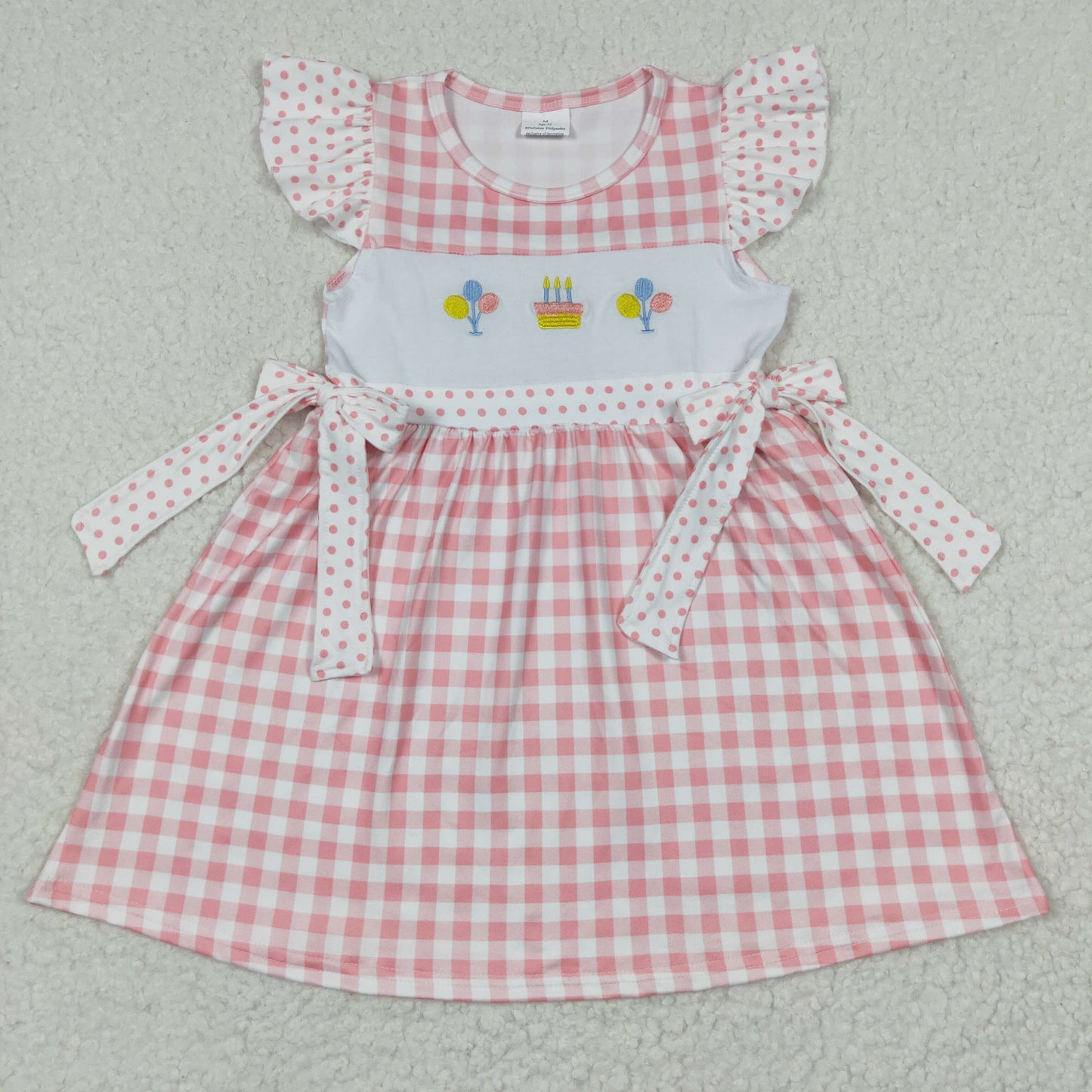 GSD0276 Baby Girl Summer Pink Plaid Short Sleeves Birthday Embroidery Dress