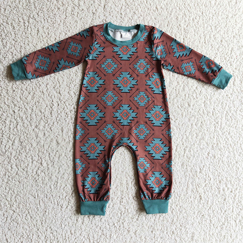 LR0187 Baby Boy Kids Southwest Long Sleeve Fall Romper