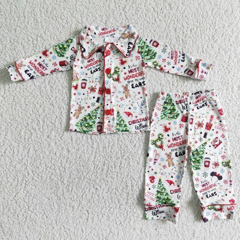 6 A1-30 Christmas Baby Boy Pants Pajamas Cartoon Sleepwear Set