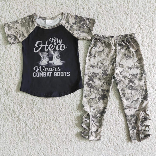 Promotion B11-24 Baby Girl Short Sleeves Shirt Pants Camo Outfit